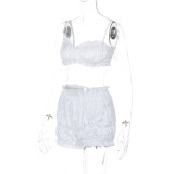 Women's Summer Fashion Sexy Strap Crop Top Pleated Shorts Two Piece Set
