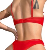 Women Hollow Lace-Up Bowknot Sexy Lingerie Two-piece Set