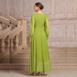 Women Solid V-neck irregular hem long-sleeved dress