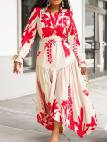 Plus Size African Women Summer Long Sleeve Print Turndown Collar Irregular Loose Dress