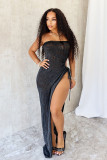 Women's Fashion Strapless Slim Waist Slit Knitting Dress