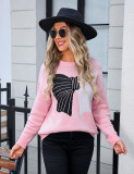 Autumn Winter Sweater Women's Bow Color Matching Knitting Pullover Shirt