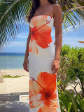 Women summer sexy strapless holidays maxi dress