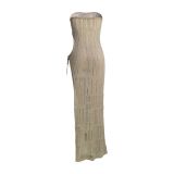 Women's Fashion Strapless Slim Waist Slit Knitting Dress