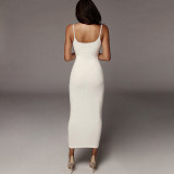 Summer Women Contrast Color Suspender Sexy Backless Bodycon Dress