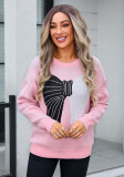 Autumn Winter Sweater Women's Bow Color Matching Knitting Pullover Shirt