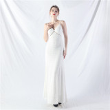 Elegant Strap V-Neck Sequined Evening Dress