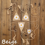 Women daisy applique crochet mini bikini Swimwear set