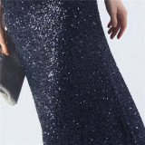 Elegant Strap V-Neck Sequined Evening Dress