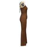 Summer Sexy Halter Neck Low Back Sleeveless Tight Fitting Long Solid Color Knitting Dress For Women