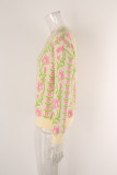 Women Jacquard Branch Round Neck Floral Sweater
