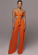 Women's Sexy Solid Color Tie Strapless Top Mid-Waist Wide Leg Pants Fashion Casual Two Piece Set
