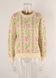 Women Jacquard Branch Round Neck Floral Sweater