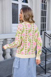 Women Jacquard Branch Round Neck Floral Sweater