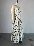 Women's Summer Fashion Strap Square Neck Printed Slim Waist A-Line Dress