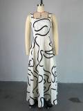 Women's Summer Fashion Strap Square Neck Printed Slim Waist A-Line Dress