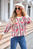 Women Jacquard Branch Round Neck Floral Sweater