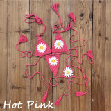 Women daisy applique crochet mini bikini Swimwear set