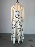 Women's Summer Fashion Strap Square Neck Printed Slim Waist A-Line Dress
