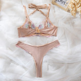 Women Summer Flower Embroidery Sexy Lingerie Two-Piece Set