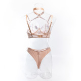 Women Summer Flower Embroidery Sexy Lingerie Two-Piece Set