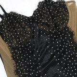 Sexy Solid Color Beaded Strap Irregular Party Dress Women Slit Long Gown