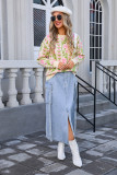 Women Jacquard Branch Round Neck Floral Sweater