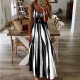 Summer Women suspender color block print Strap Dress