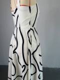 Women's Summer Fashion Strap Square Neck Printed Slim Waist A-Line Dress