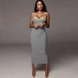 Summer Women Contrast Color Suspender Sexy Backless Bodycon Dress