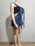 Women's Washed Denim Jumpsuit Loose Pocket Cargo Overalls Shorts