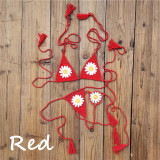 Women daisy applique crochet mini bikini Swimwear set