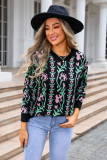 Women Jacquard Branch Round Neck Floral Sweater