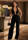Fashion Women's Solid Color Halter V-Neck Backless Fashion Jumpsuit（customized,MOQ 6pcs/size/color,process time 7-10 days）