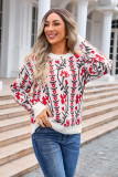 Women Jacquard Branch Round Neck Floral Sweater