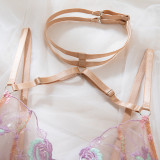 Women Summer Flower Embroidery Sexy Lingerie Two-Piece Set