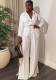 Women's Spring Solid Color Turndown Collar Long Sleeve Button-Down Slim Waist Tie Wide Leg Jumpsuit