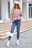 Women Jacquard Branch Round Neck Floral Sweater