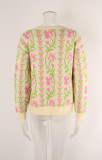 Women Jacquard Branch Round Neck Floral Sweater