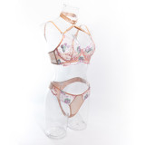 Women Summer Flower Embroidery Sexy Lingerie Two-Piece Set