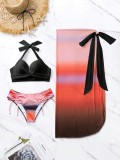 Sexy Two Pieces Bikini Mesh Long Skirt Three-Piece Women's Swimsuit