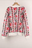 Women Jacquard Branch Round Neck Floral Sweater