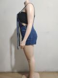 Women's Washed Denim Jumpsuit Loose Pocket Cargo Overalls Shorts
