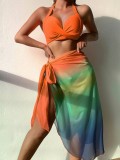 Sexy Two Pieces Bikini Mesh Long Skirt Three-Piece Women's Swimsuit