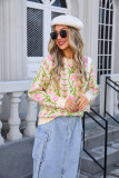 Women Jacquard Branch Round Neck Floral Sweater