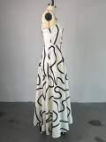 Women's Summer Fashion Strap Square Neck Printed Slim Waist A-Line Dress