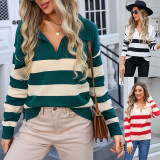 Plus Size Women Stripe Patchwork Sweater