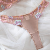 Women Summer Flower Embroidery Sexy Lingerie Two-Piece Set