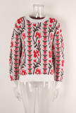 Women Jacquard Branch Round Neck Floral Sweater
