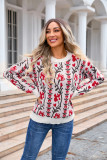 Women Jacquard Branch Round Neck Floral Sweater